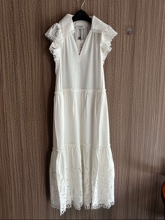 Sea New York Dresses & Skirts - Sea New York White Eyelet Collared Maxi Dress